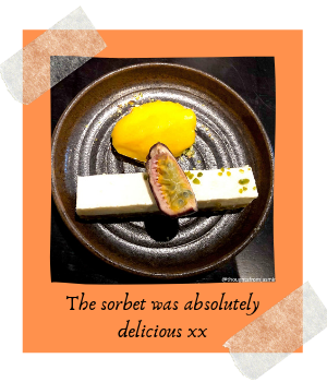 Photo of food at Aluna Bristol. Caption reads: The sorbet was absolutely delicious xx