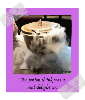 Photo of food at Aluna Bristol. Caption reads: The potion drink was a real delight