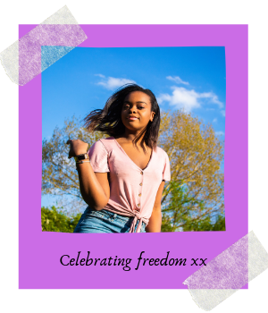 Caption reads: celebrating freedom