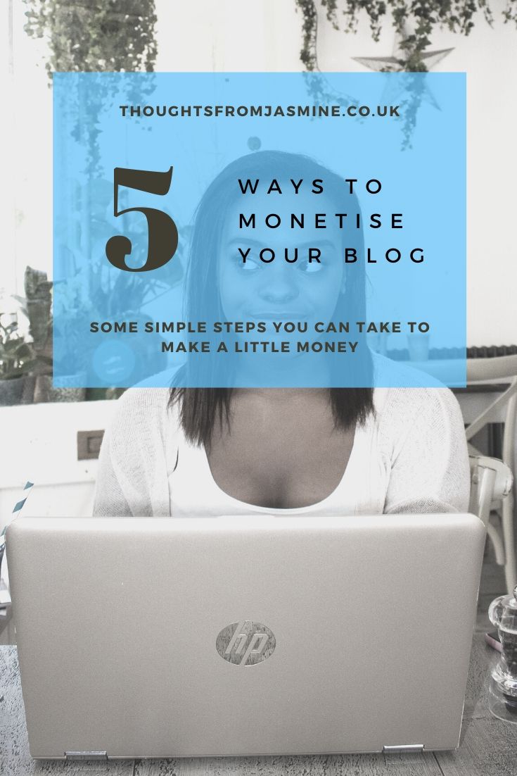 Pinterest pin. Text reads: 5 ways to monetise your blog.