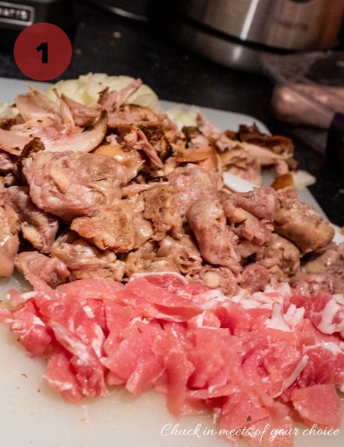 A photo of the bacon and sausages for my Christmas leftover pie