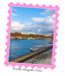 Photo of the river Seine. Text reads: Walks along the Seine.