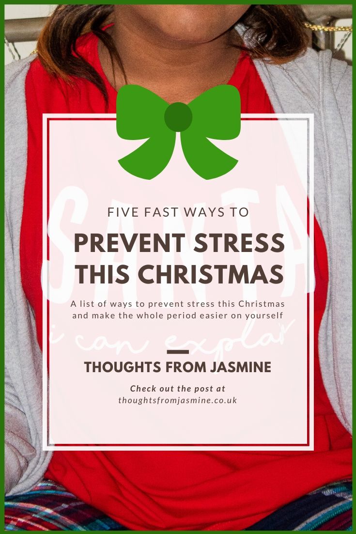 Pinterest pin. Text reads: Five fast ways to prevent stress this Christmas