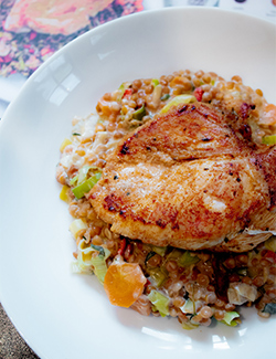 Another photo of the pan fried chicken and creamy lentils
