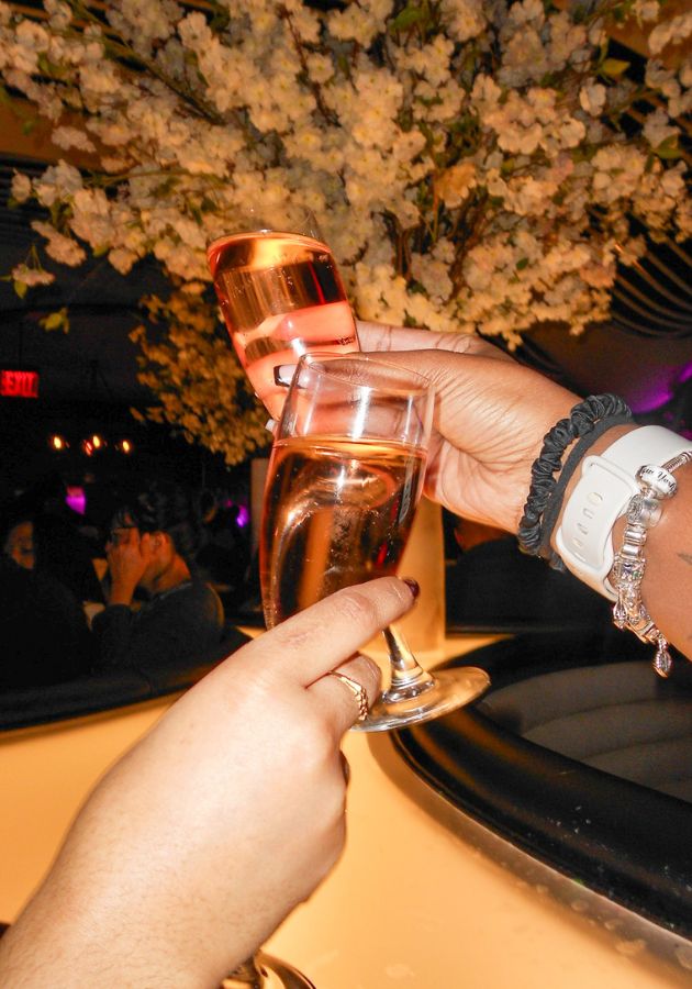 A photo of two friends cheersing rose