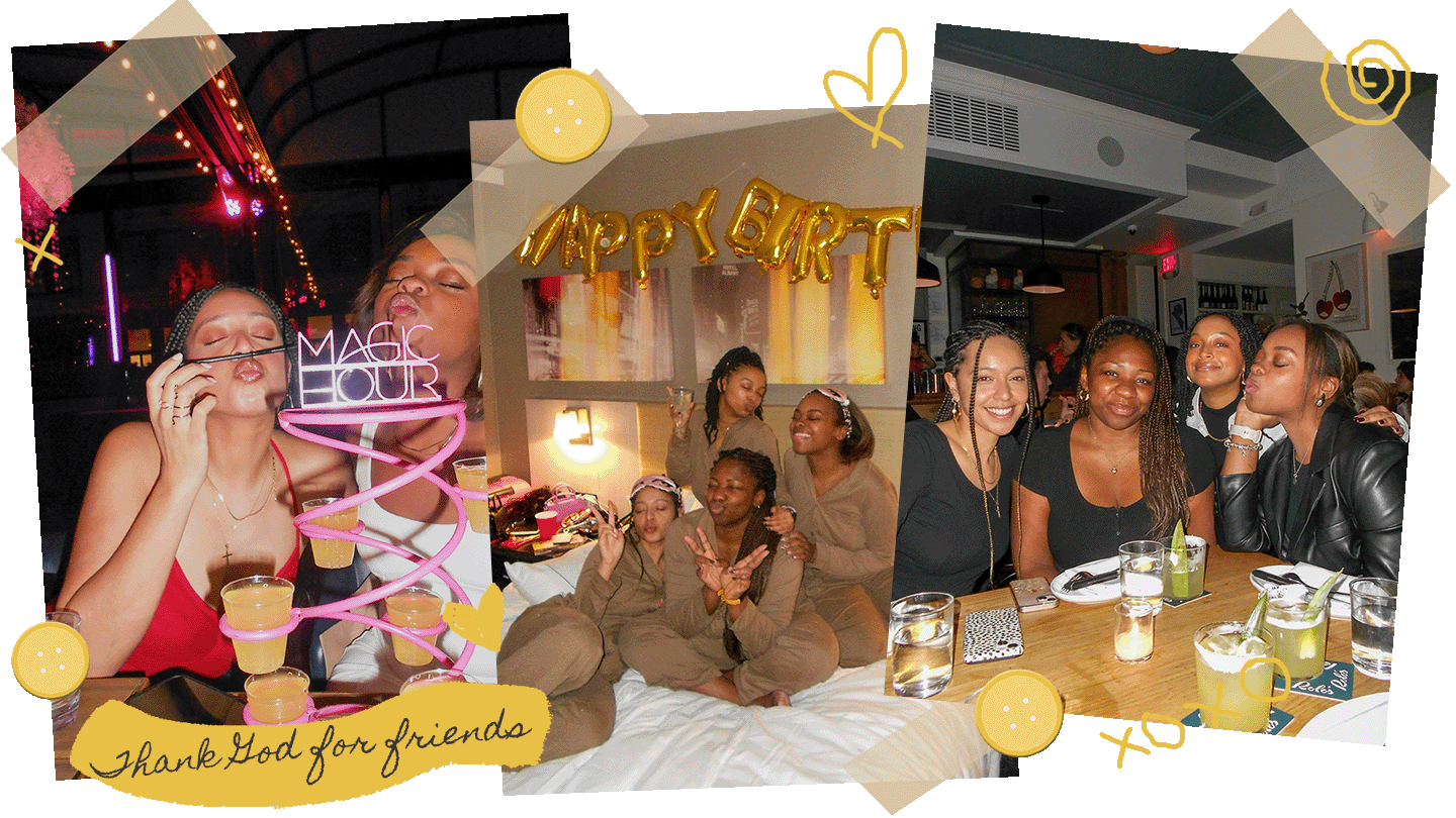 a compilation of photos of me and my friends. Text says "Thank God for friendship"